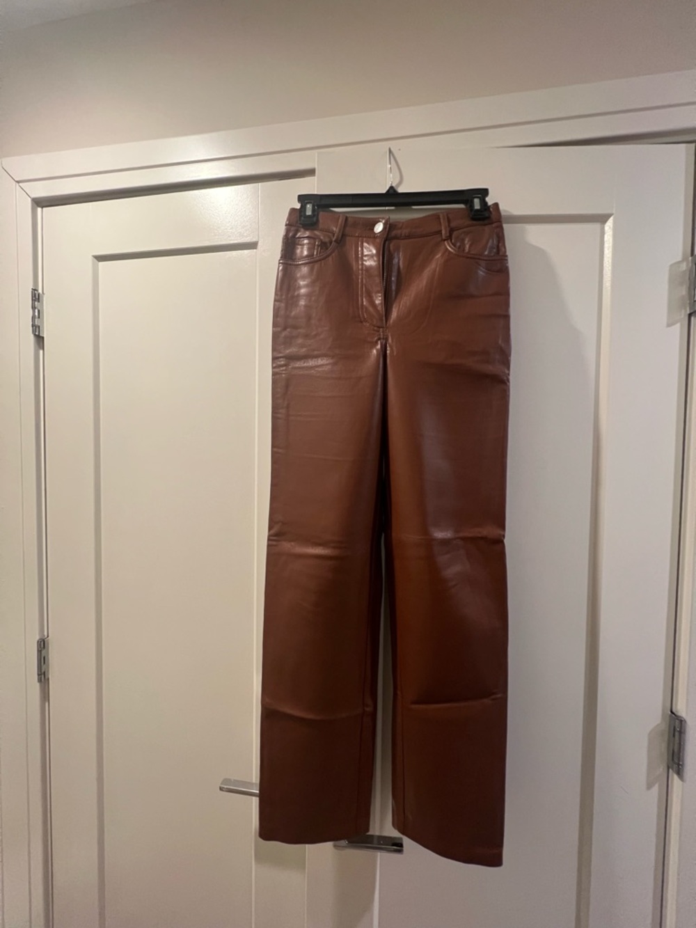 Leather Straight-Leg Pants - Brown